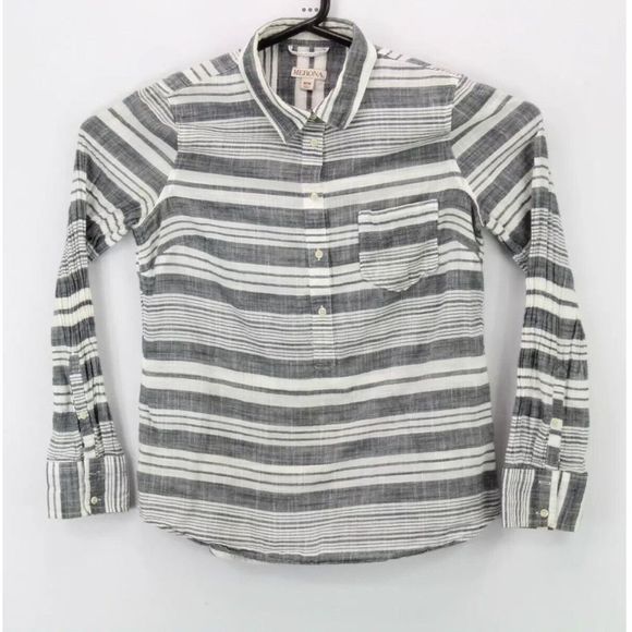 Merona Women’s Half Button Up LS Collared Shirt Size Medium Multicolor Striped - Picture 1 of 4
